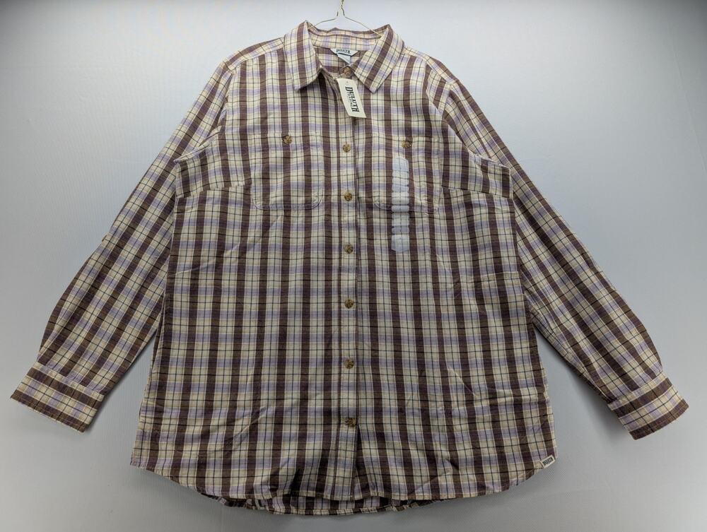 NWT Duluth Trading Co Women's Free Swingin' Flannel Tunic in Purple/White sz L